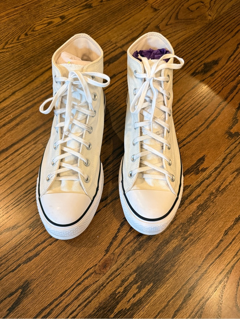 Converse White High-Top Canvas Sneakers with Black Trim - Women's